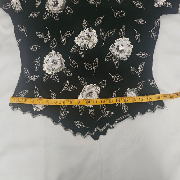 Marina By Marina Bresler Vintage Sequined & Beaded Scalloped Edge Blouse Medium - Picture 13 of 14